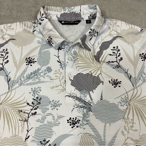 Travis Mathew Golf Shirt Mens XL Polo Floral Pattern White Cotton blend
